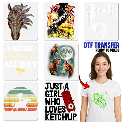 Funny Easily Distracted by Dogs & Horses Iron-On DTF Transfer for Pet Lovers Rustic Boho Floral Animal Apparel