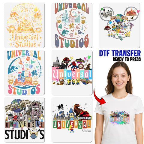 Pop Culture Family Vacation DTF Transfer for T-shirts - Ready to Press Universal Studios Themed Cartoon Apparel