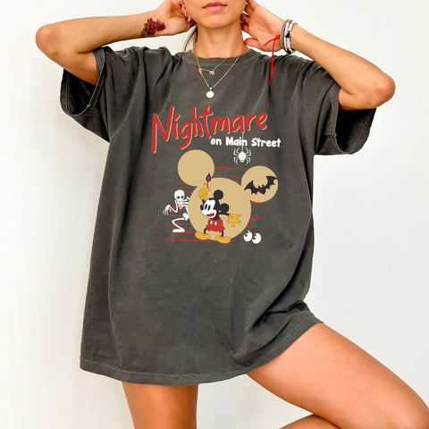 Retro Halloween Nightmare On Main Street DTF Transfer Ready To Press Cute Halloween Cartoon for Family Group T-Shirts