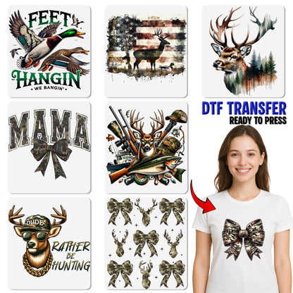 Hunting Camouflage Dad DTF Transfer for Father's Day Shirt Ready To Press Outdoor Wildlife Apparel Gift for Him