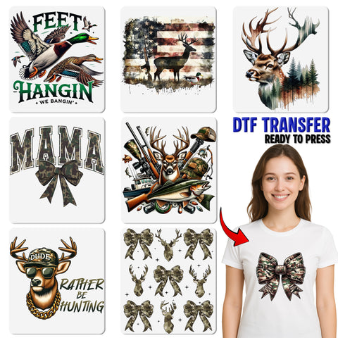 Hunting Camouflage Dad DTF Transfer for Father's Day Shirt Ready To Press Outdoor Wildlife Apparel Gift for Him
