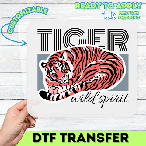 Cute Playful Tiger Retro Wildlife DTF Transfer | Ready to Press Iron-On for Animal Lovers T-Shirt, Safari Family Matching Shirt