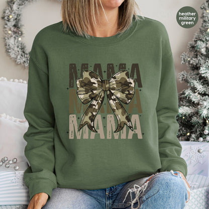 Cute Camo Mama Bow DTF Transfer Ready To Press for Stylish Mom Shirts & Apparel, Mother's Day Gift, Outdoor Mom Life Theme