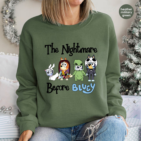 Funny Halloween Cartoon Mashup DTF Transfer Iron-On Ready To Press Stunning Halloween T-Shirt Bluey Nightmare Theme Gift For Families