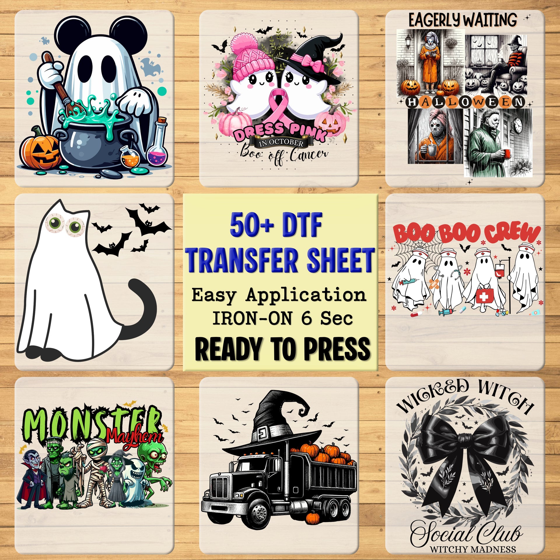 Cute Superhero Ghosts DTF Transfer - Funny Halloween Ready to Press Iron-On for Family & Comic Fans Apparel