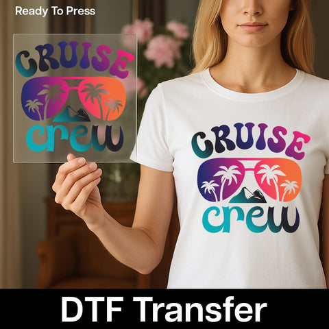 Retro Cruise Crew Iron-On DTF Transfer for Family Vacation Shirts & Group Trips - Fun Tropical & Nautical Beach Design