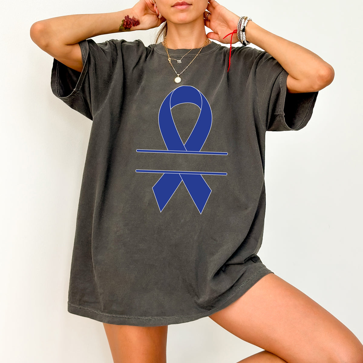 Ready to Press Blue Awareness Ribbon DTF Transfer for Charity Event T-Shirts, Support Group Apparel & Healthcare Gifts