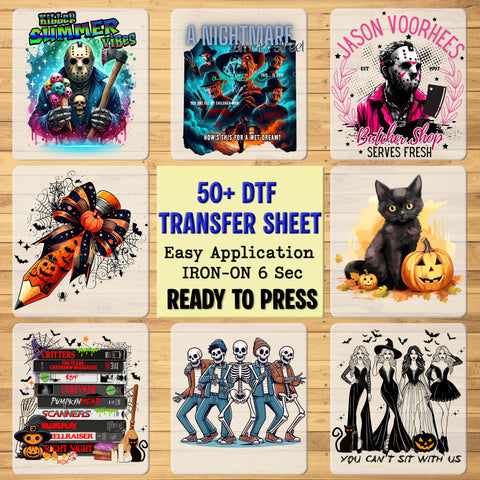 Cute Horror Halloween DTF Transfer Funny Iron-On for Coffee Lovers & Horror Fans Apparel
