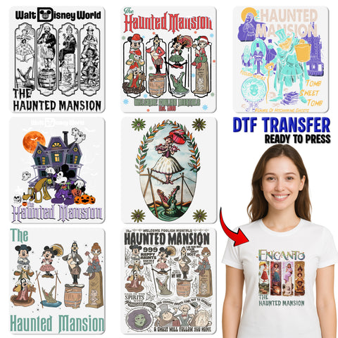 Spooky Haunted Mansion Funny Halloween DTF Transfer Shirt for Horror Fans & Group Costumes, Ready To Press Gothic Apparel