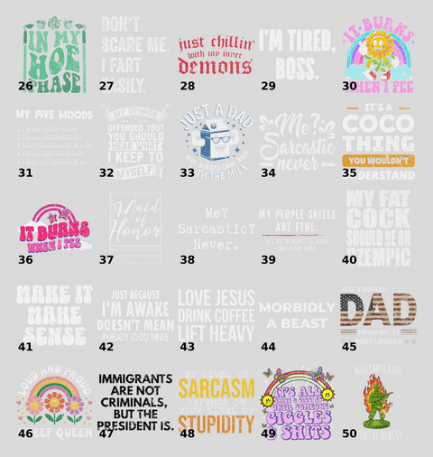 Sarcastic Vintage Humor DTF Transfer - Cheeky Ladies T-Shirt & Apparel for Parties & Group Fun