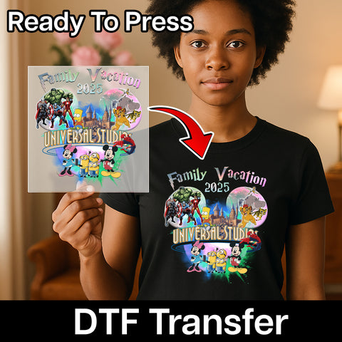 Family Vacation 2025 Universal Studios DTF Transfer T-Shirt Design Iron-On Cute Pop Culture Apparel