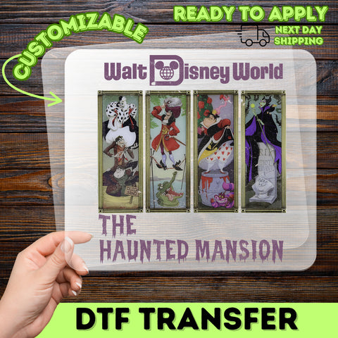 Disney Villains Haunted Mansion Halloween DTF Transfer Iron-On for Spooky Family Matching Shirts & Nostalgic Disney Fans
