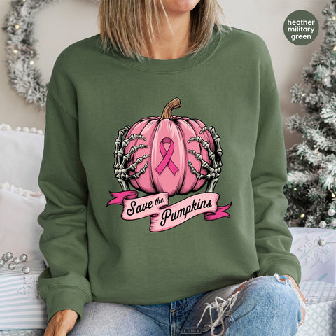 Funny Halloween Pink Pumpkin DTF Transfer Iron-On for Breast Cancer Awareness Shirt Women Save the Pumpkins Tee
