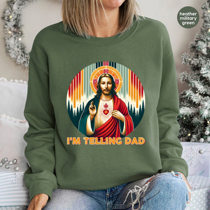 Funny Iron-On Religious Humor DTF Transfer - I'm Telling Dad Retro Apparel for Family & Friends Tee