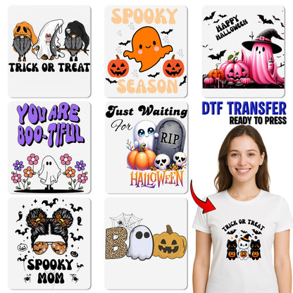Cute Halloween Skull with Heart Eyes & Bow DTF Transfer Ready to Press for Women T-Shirt or Party Apparel