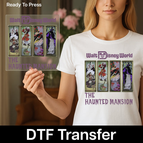 Disney Villains Haunted Mansion Halloween DTF Transfer Iron-On for Spooky Family Matching Shirts & Nostalgic Disney Fans