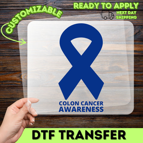 Colon Cancer Awareness DTF Transfer Ready To Press Blue Ribbon T-Shirt for Supporters & Medical Staff