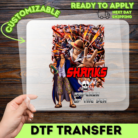 Dynamic Anime Character DTF Transfer, Ready To Press Action Apparel, Anime Fan Gift T-Shirt, Shanks Emperor of the Sea Design