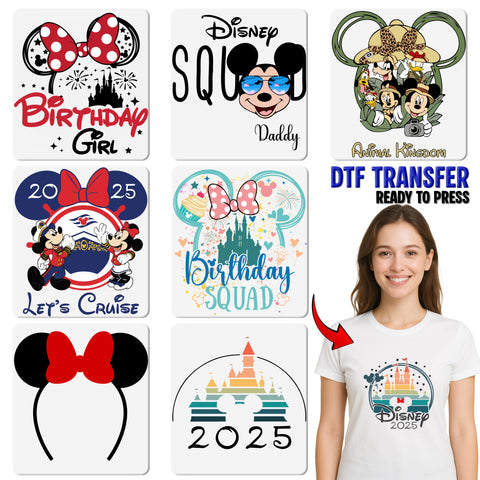 Birthday Boy Mouse Ears with Stars & Castle DTF Transfer Ready To Press for Kids Party T-Shirt & Family Celebration
