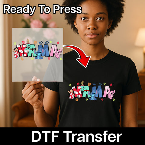 Cute Cartoon Family Fun DTF Transfer Ready To Press Iron-On for Mom & Kids Shirt Tropical Characters Mother's Day Apparel