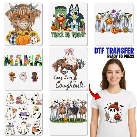 Cute Halloween Trio Ready To Press DTF Transfer for Women T-Shirt Ghost Skeleton Pumpkin