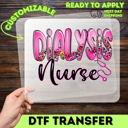 Cute Dialysis Nurse DTF Transfer Iron-On for Healthcare Team Apparel, Vibrant Medical Professional Gift, Ready To Press