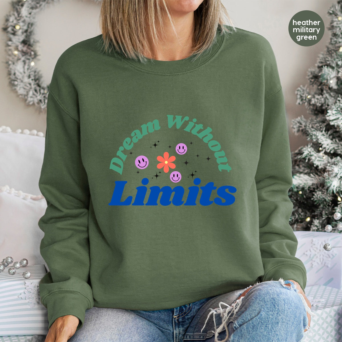 Dream Without Limits Retro Smiley & Flower DTF Transfer Iron-On for Motivational Group Apparel & Fun Youth Shirts