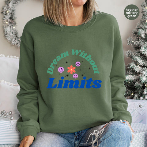 Dream Without Limits Retro Smiley & Flower DTF Transfer Iron-On for Motivational Group Apparel & Fun Youth Shirts