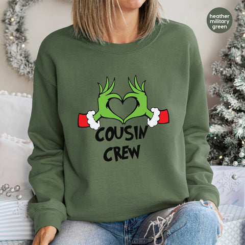 Grinch Cousin Crew Christmas DTF Transfer, Holiday Cute Iron-On for Family Shirt, Funny Ready To Press Festive Apparel Tee