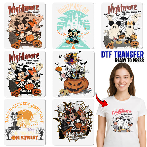 Cute & Spooky Halloween 'Nightmare on Main Street' Retro DTF Iron-On Transfer for Disney Apparel & T-Shirts