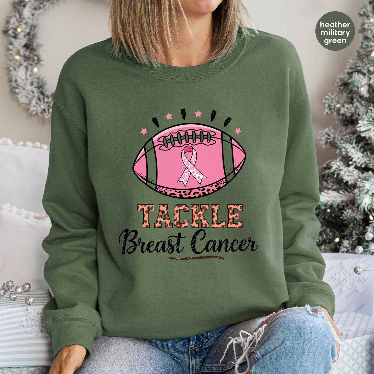 Breast Cancer Awareness Football Pink Ribbon DTF Transfer Iron-On for Sports Team Cute Varsity T-Shirt Apparel