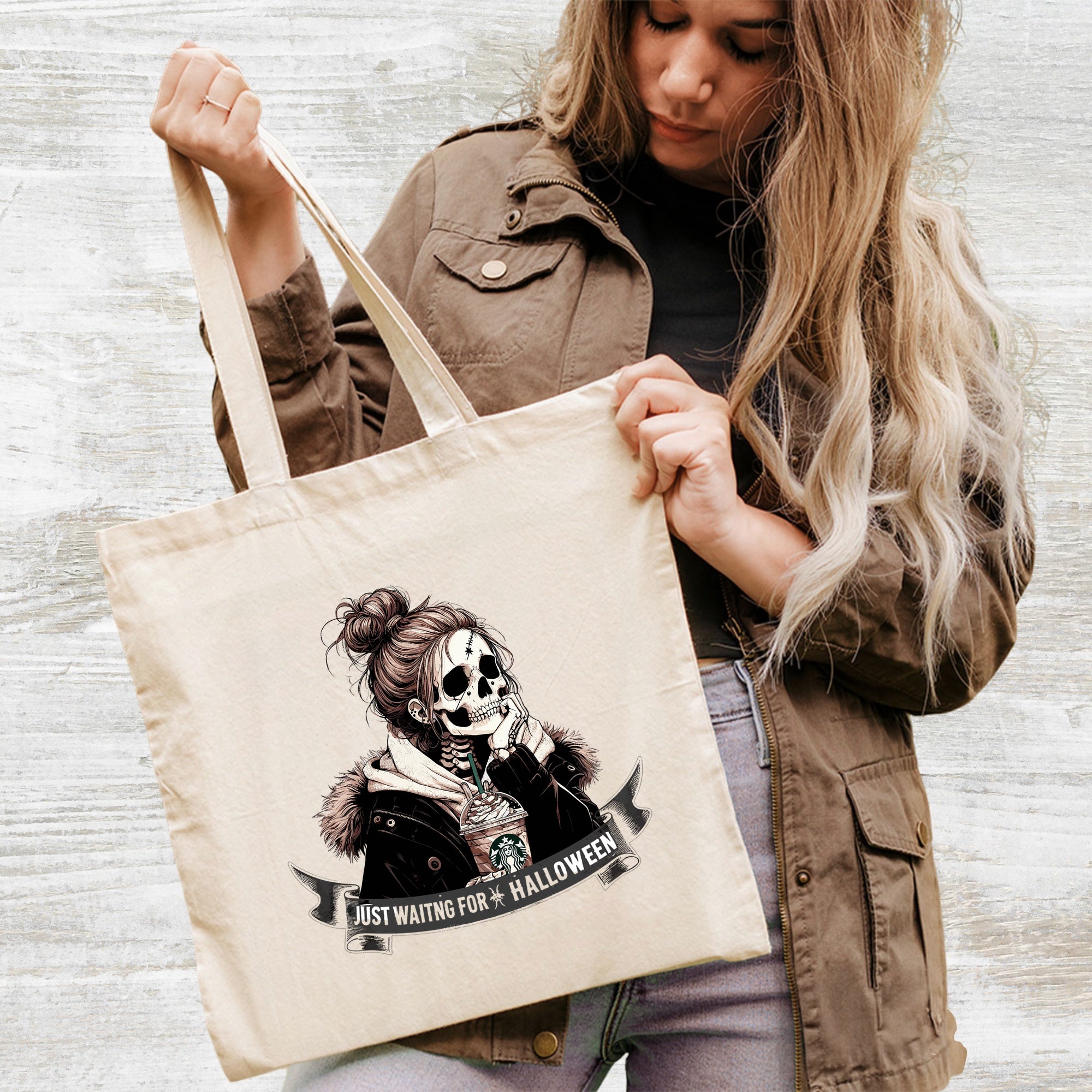 Funny Gothic Chic Halloween Coffee Skull DTF Transfer Ready to Press for Trendy Women's T-Shirt Iron-On