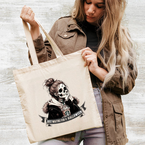 Funny Gothic Chic Halloween Coffee Skull DTF Transfer Ready to Press for Trendy Women's T-Shirt Iron-On