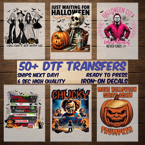 Funny Gothic Chic Halloween Coffee Skull DTF Transfer Ready to Press for Trendy Women's T-Shirt Iron-On