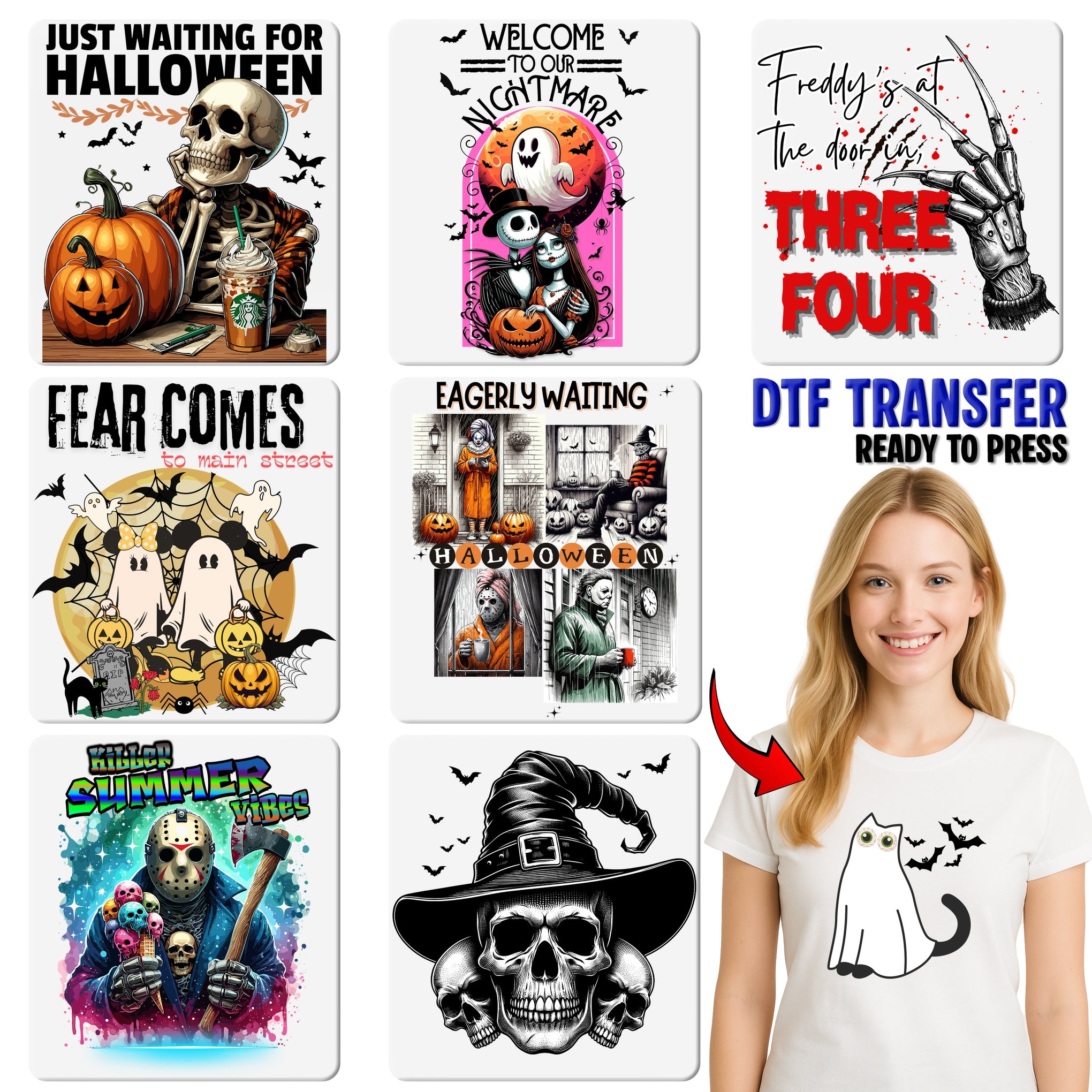 Gothic Skull DTF Transfer Iron-On Halloween Horror Design for Alternative Apparel