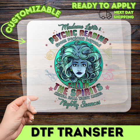 Mystical Gothic Psychic Reading Halloween Madame Leota DTF Transfer for Witchy Tarot Enthusiasts & Spooky Apparel
