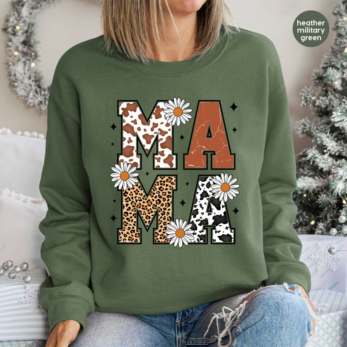 Cute Boho Mama Animal Print DTF Transfer for Mother’s Day Apparel & Mom Group Shirts Ready to Press