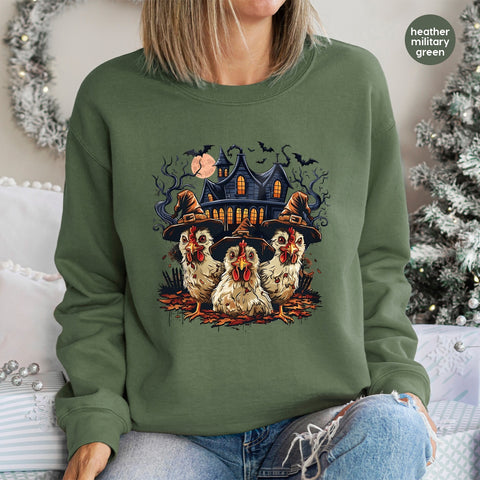 Funny Halloween Witchy Chicken DTF Transfer Ready to Press Iron-On for Family T-Shirt Ghostly Farmhouse Apparel