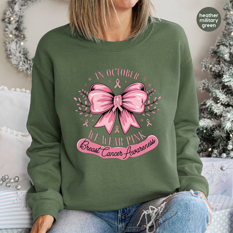 Cute Breast Cancer Awareness DTF Transfer for October Apparel | Ready to Press Iron-On Pink Ribbon Shirt & Sweatshirt for Women