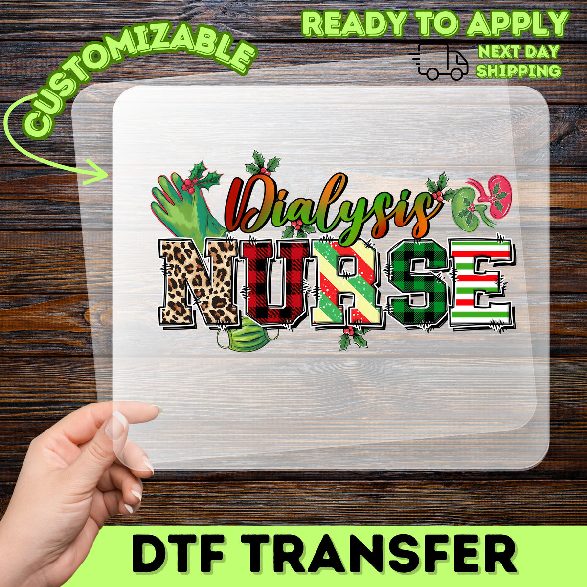 Cute Christmas Dialysis Nurse DTF Transfer - Ready To Press Festive Nurse Apparel, Iron-On Holiday Wear for Healthcare Workers