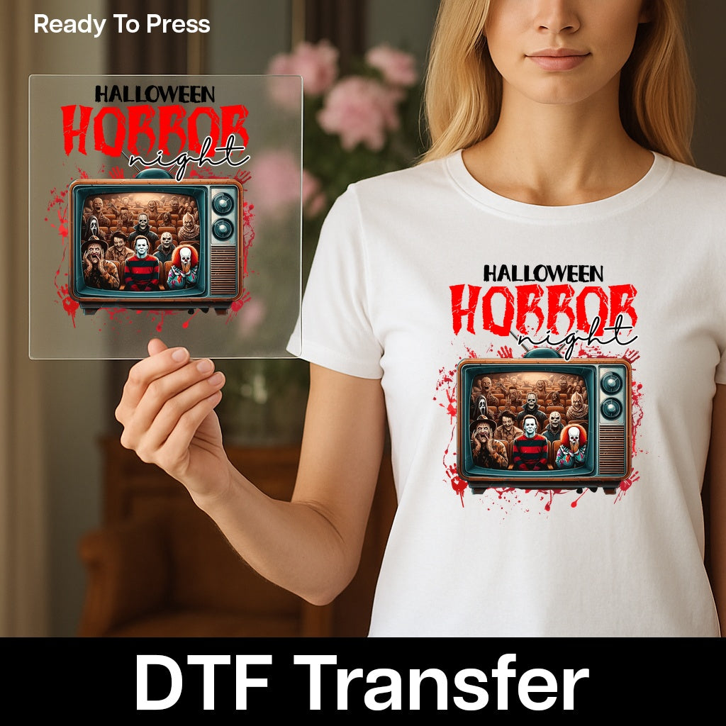 Horror Movie Marathon DTF Transfer for Halloween Shirts & Apparel - Retro Vintage Iron-On Classic Characters, Ready To Press