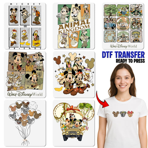 Cute Safari Cartoon Characters DTF Transfer for Family Vacation Shirts, Ready to Press Zoo Trip Apparel, Adventure T-Shirt Design