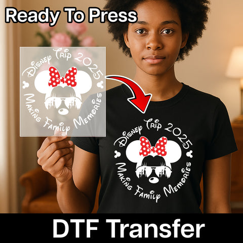 Cute Family Disney Trip 2025 DTF Transfer | Ready To Press Polka Dot Fun Iron-On for Family Reunion & Group Travel Shirts
