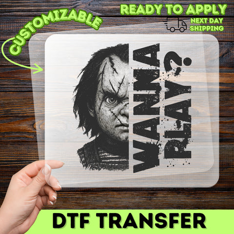 Creepy Doll Face Halloween Iron-On DTF Transfer for Scary Movie Fans T-shirt Gothic Horror Apparel
