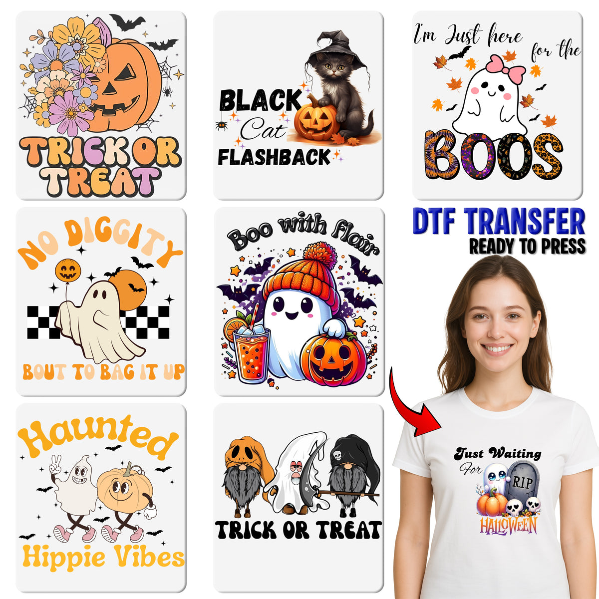 Cute Halloween Kitten in Witch Hat DTF Transfer | Ready To Press Fall Cat Design for Shirts & Hoodies | Perfect Gift for Cat Lovers