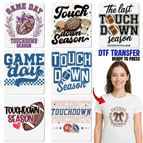Cute Football Season DTF Transfer for Women's Shirt - Touch Down Season with Bow & Helmet Ready To Press Iron-On Apparel