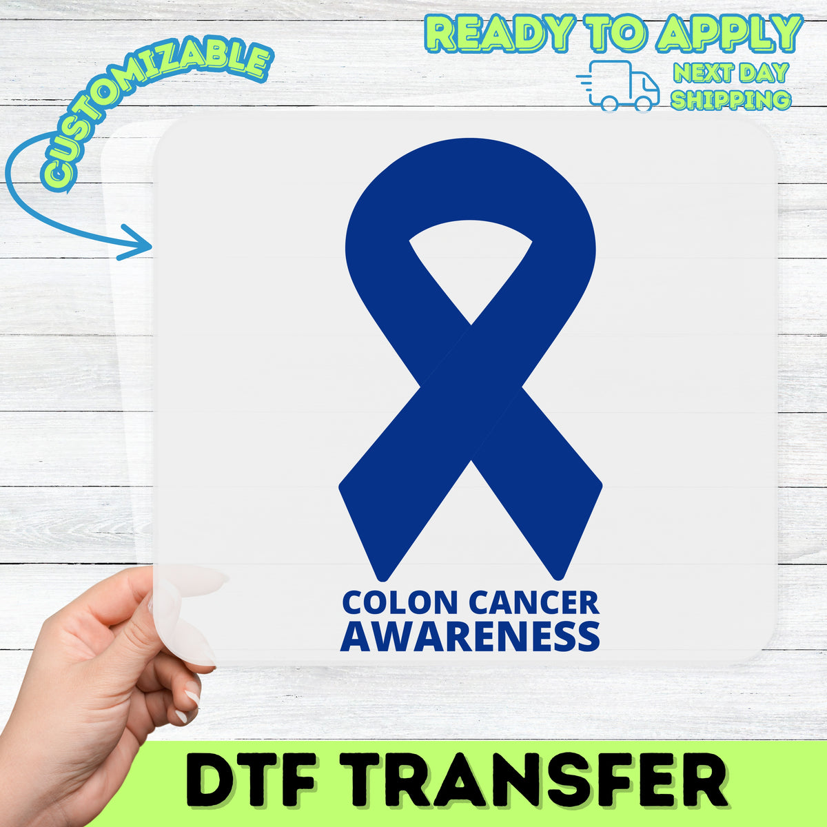 Colon Cancer Awareness DTF Transfer Ready To Press Blue Ribbon T-Shirt for Supporters & Medical Staff