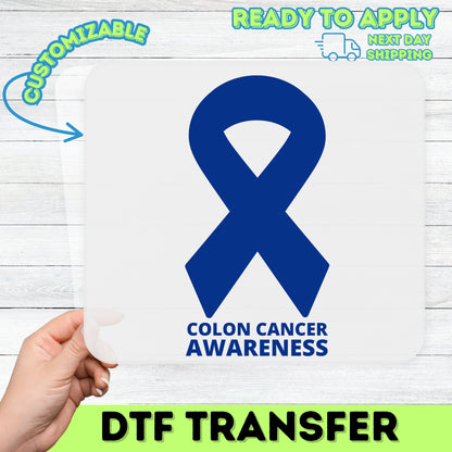 Colon Cancer Awareness DTF Transfer Ready To Press Blue Ribbon T-Shirt for Supporters & Medical Staff