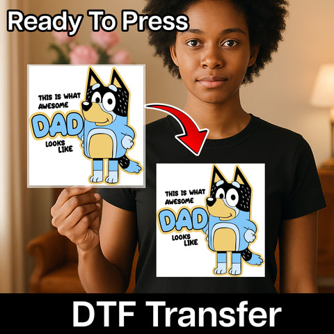 Awesome Dad Cartoon DTF Transfer Father's Day Gift, Cute Daddy Iron-On Ready To Press Apparel, Fun Gift for Dad