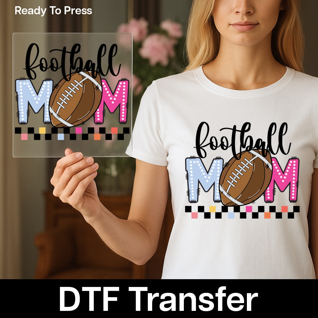 Cute Football MOM DTF Transfer for Game Day Apparel, Ready To Press Iron-On for Football Moms, Sporty Shirt for Tailgate Parties